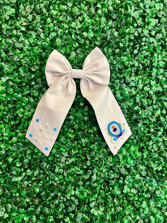 Girls White Beaded Cinderella Bow