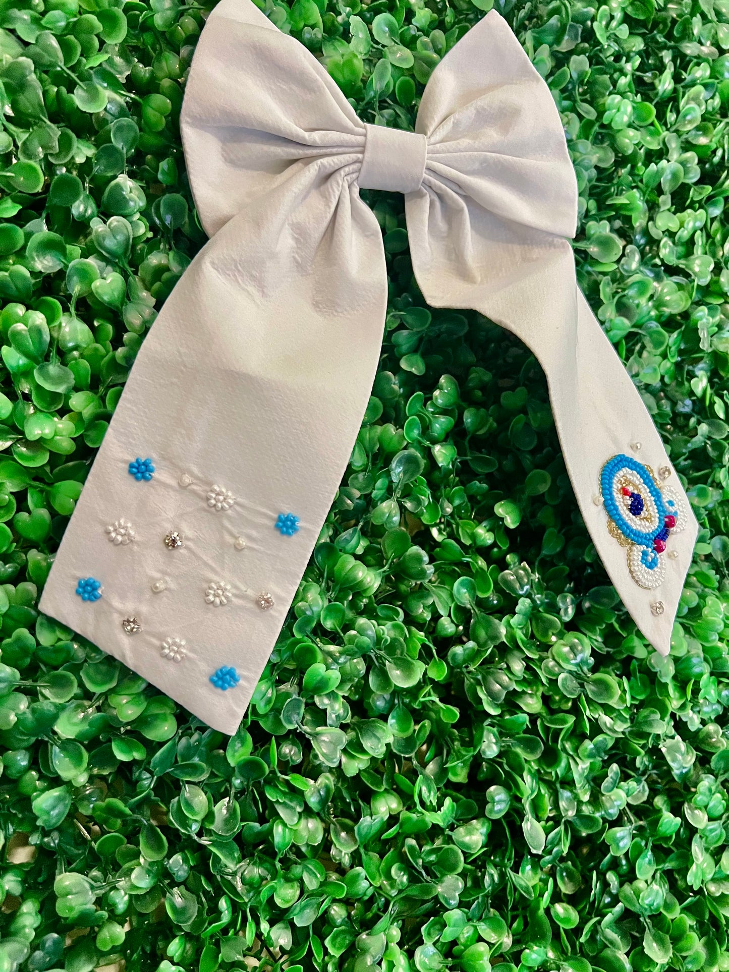 Girls White Beaded Cinderella Bow