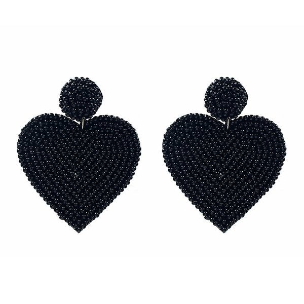 Beaded Heart Earrings - Black - The Velvet Strand