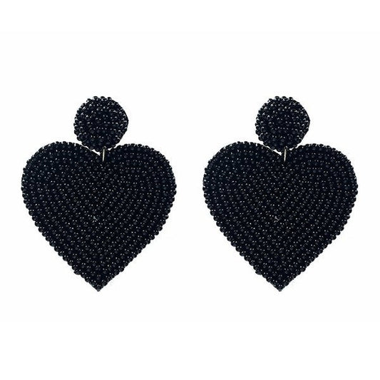 Beaded Heart Earrings - Black - The Velvet Strand