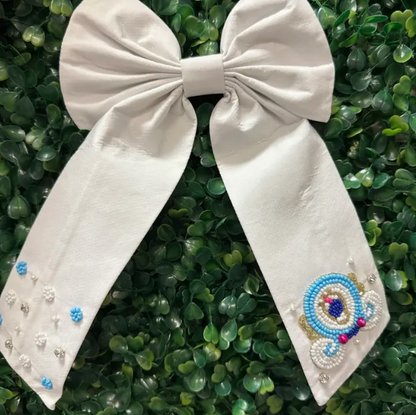 Girls White Beaded Cinderella Bow