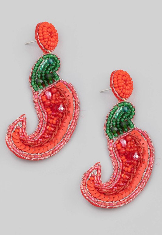 Chili Pepper Beaded Earrings - The Velvet Strand