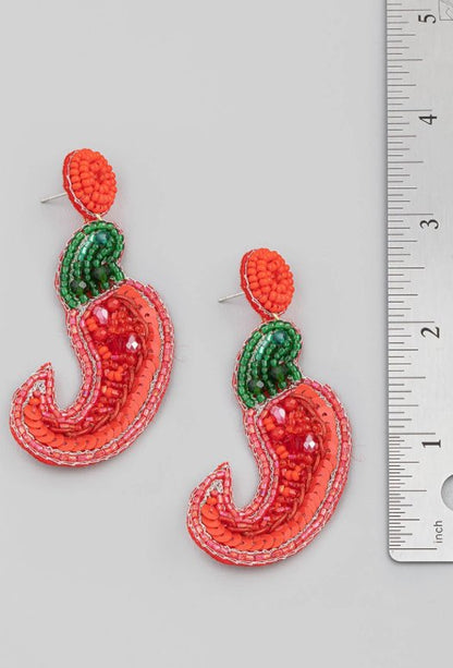 Chili Pepper Beaded Earrings - The Velvet Strand