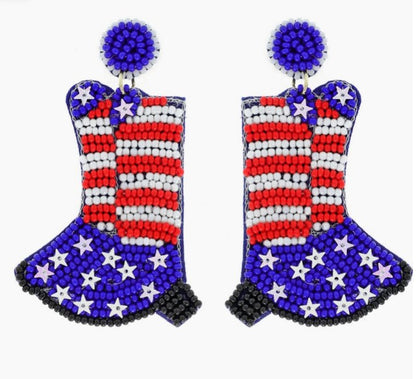 4th of July Red White and Blue Cowboy Boot Earrings - The Velvet Strand