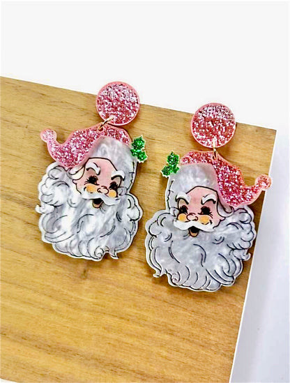 Pink Santa Earrings