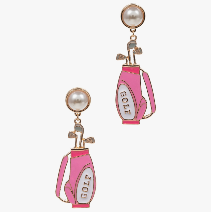 Golf Bag Pearl Enamel Earrings