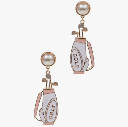 Golf Bag Pearl Enamel Earrings