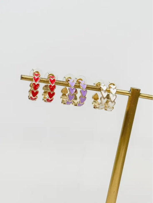 Gold & Enamel Heart Hoop Earrings - The Velvet Strand