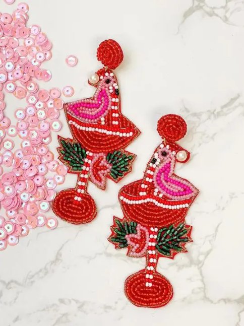 Christmas Flamingo Earrings - The Velvet Strand