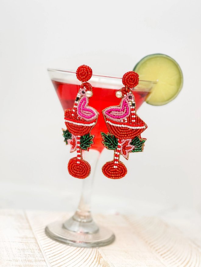 Christmas Flamingo Earrings - The Velvet Strand