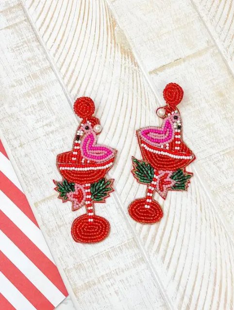 Christmas Flamingo Earrings - The Velvet Strand