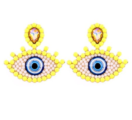 Eyes Beaded Earrings - Yellow - The Velvet Strand