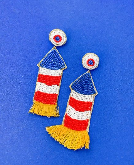 4th of July Rocket Beaded Earrings - The Velvet Strand