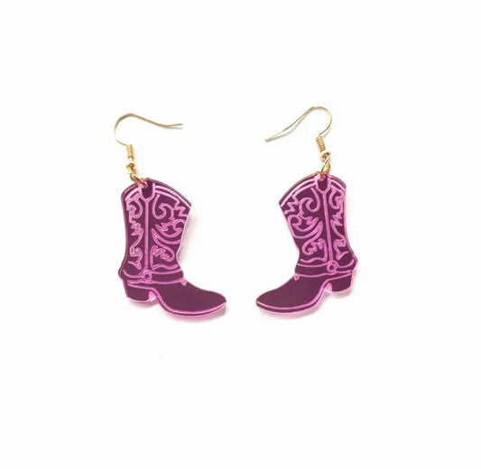 Cowboy Boot Earrings Nashville Earrings Girls Night Bachelorette Party Earrings Pink Earrings Bridesmaids - The Velvet Strand