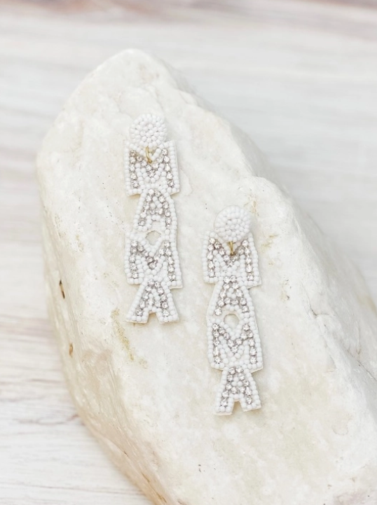 Mama Beaded Earrings - White - The Velvet Strand