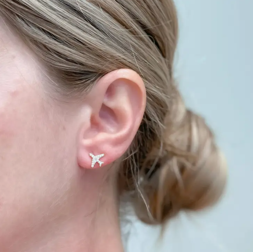 Glitzy Airplane Stud Earrings - The Velvet Strand