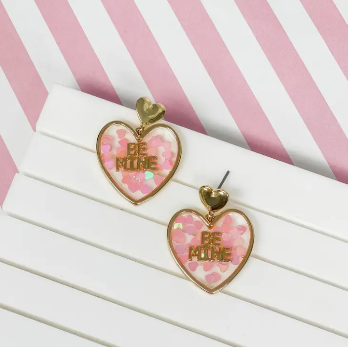 Heart Glitter 'Be Mine' Dangle Earrings | Valentine’s Day Earrings - The Velvet Strand