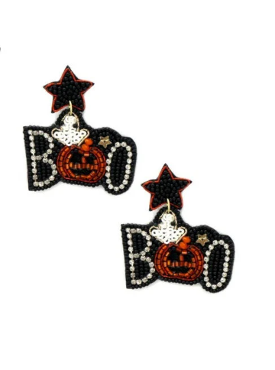 Halloween Beaded Boo Earrings, Halloween Party Earrings - The Velvet Strand