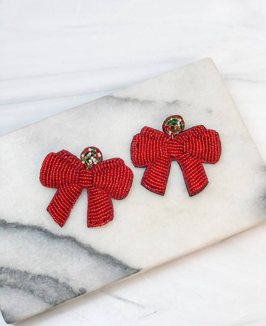 Red Bow Earrings - The Velvet Strand