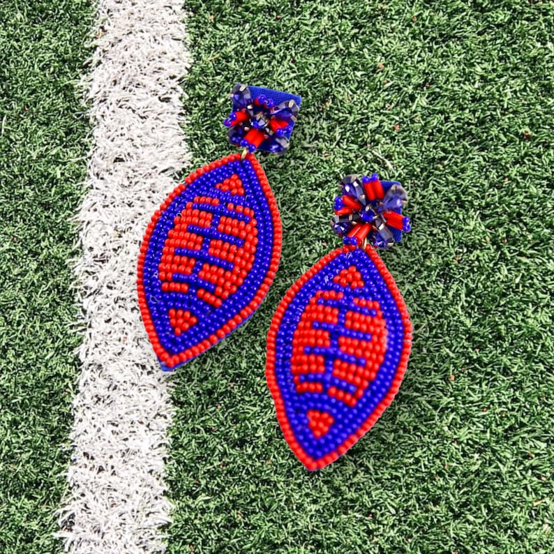 Football Earrings - Blue and Red - The Velvet Strand