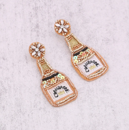 Gold Champagne Bottle Earrings - The Velvet Strand