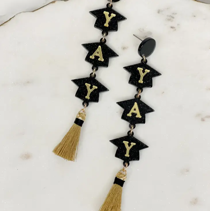 Acrylic Graduation Hat Dangle Earrings | Graduation Gifts - The Velvet Strand