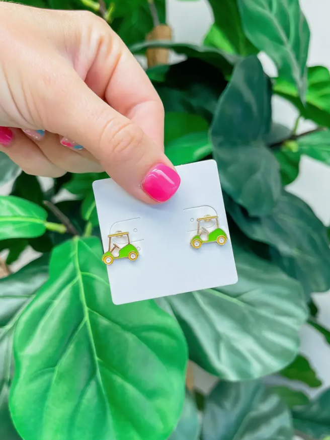 Green Golf Cart Stud Earrings - The Velvet Strand