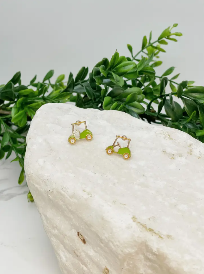 Green Golf Cart Stud Earrings - The Velvet Strand