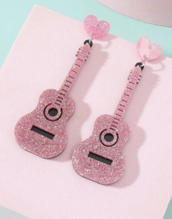 Pink Guitar Earrings - The Velvet Strand