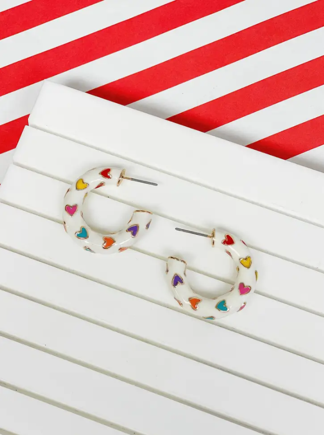 Heart-Patterned Enamel Hoop Earrings | Valentine’s Day Earrings - The Velvet Strand