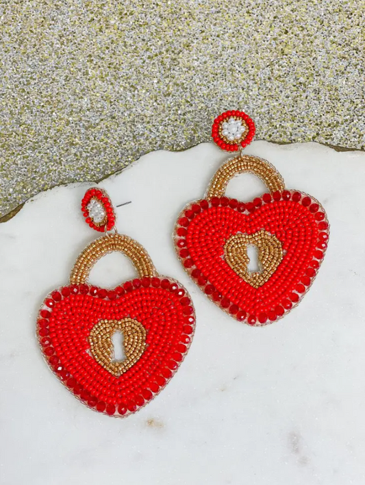 Heart Locket Beaded Dangle Earrings - The Velvet Strand