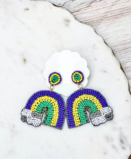 Mardi Gras Rainbow Beaded Earrings - The Velvet Strand