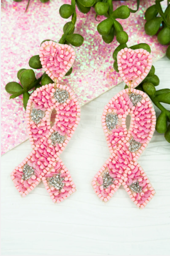 Pink Ribbon Earrings, Breast Cancer Earrings, Pink Ribbon Gifts - The Velvet Strand