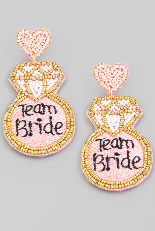 Team Bride Beaded Dangle Earrings - Pink - The Velvet Strand