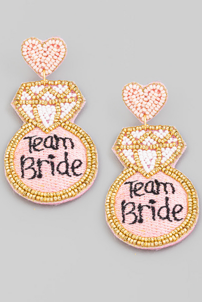 Team Bride Beaded Dangle Earrings - Pink - The Velvet Strand