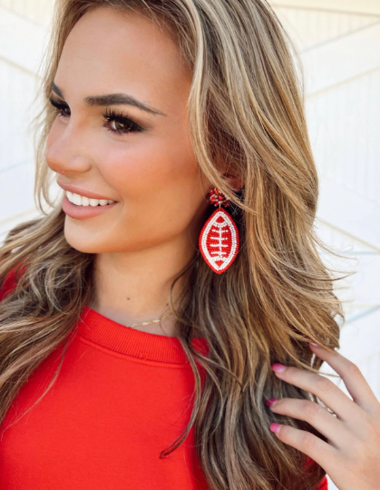 Red and White Football Earrings - The Velvet Strand