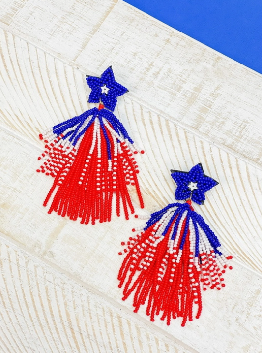 Red White & Blue Tassel Earrings - The Velvet Strand