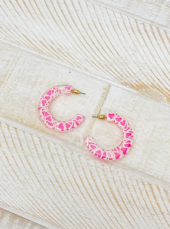 Heart Hoop Earrings | Valentine’s Day Earrings | Resin Hoop Earrings - The Velvet Strand