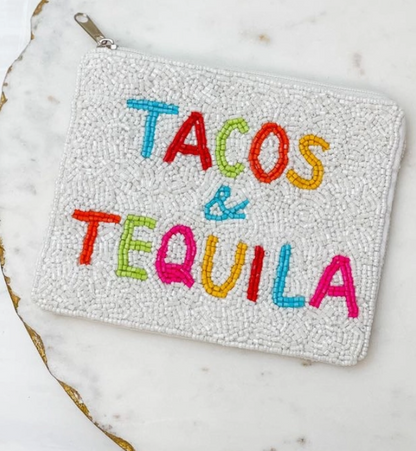 Tacos & Tequila Beaded Zip Pouch - The Velvet Strand