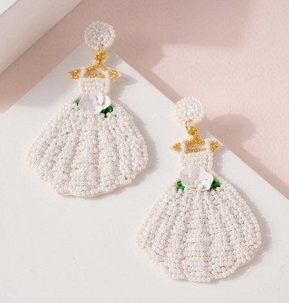 Wedding Dress Earrings - White - The Velvet Strand