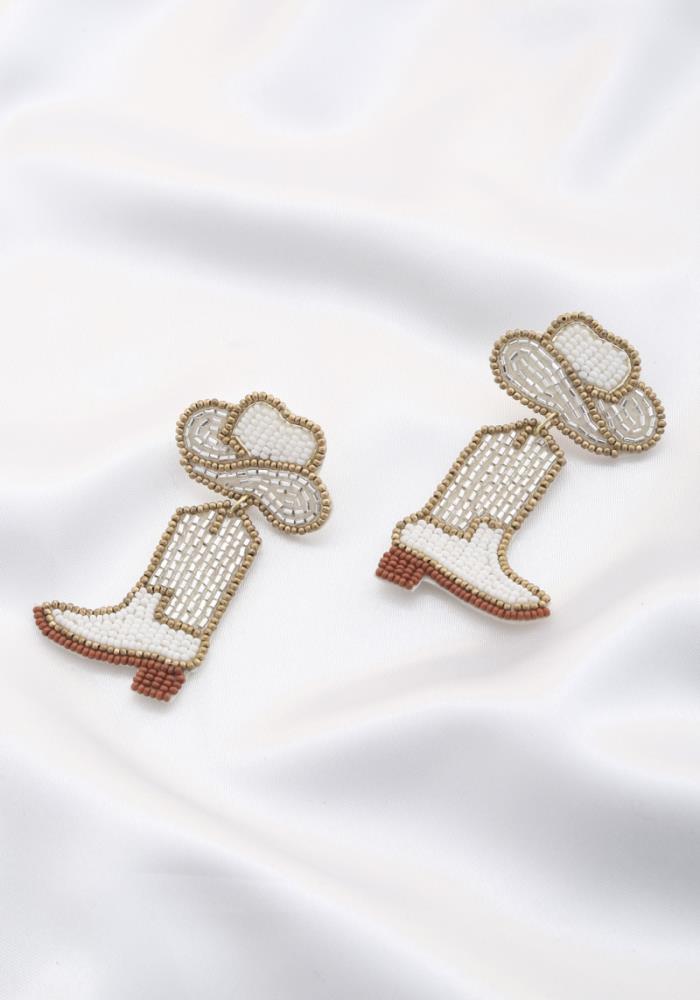 White Cowboy Boot Earrings - The Velvet Strand