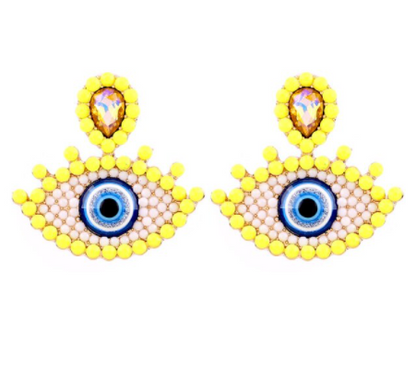 Eyes Beaded Earrings - Yellow - The Velvet Strand