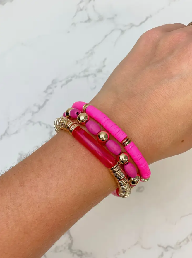 Set of 3 Pink Valentine's Day Bracelets | Valentine's Day Gift - The Velvet Strand