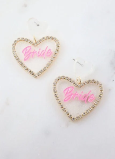 Acrylic Heart Bride Earrings - The Velvet Strand