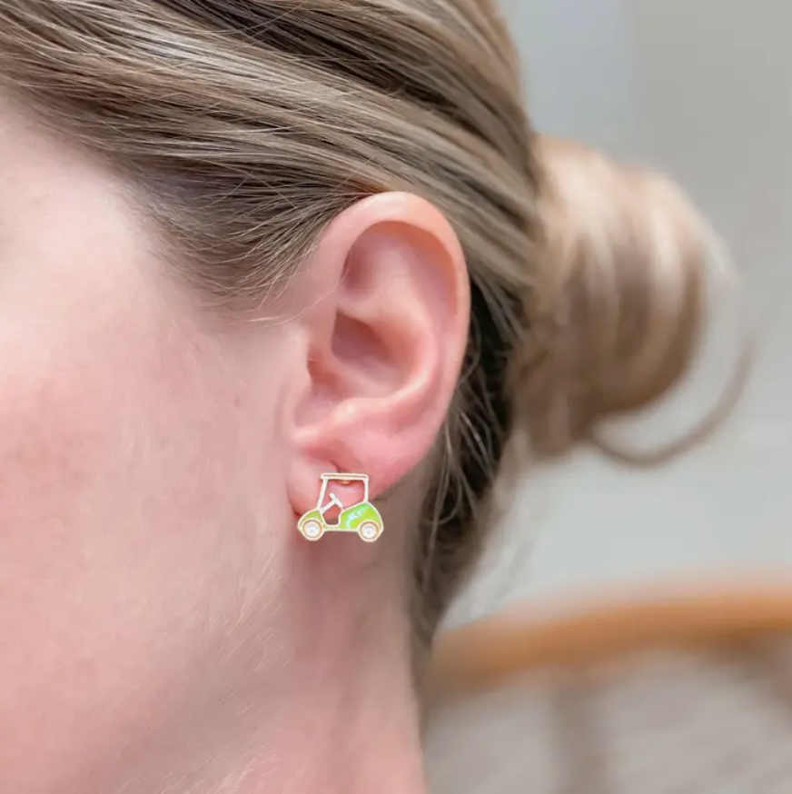 Green Golf Cart Stud Earrings - The Velvet Strand