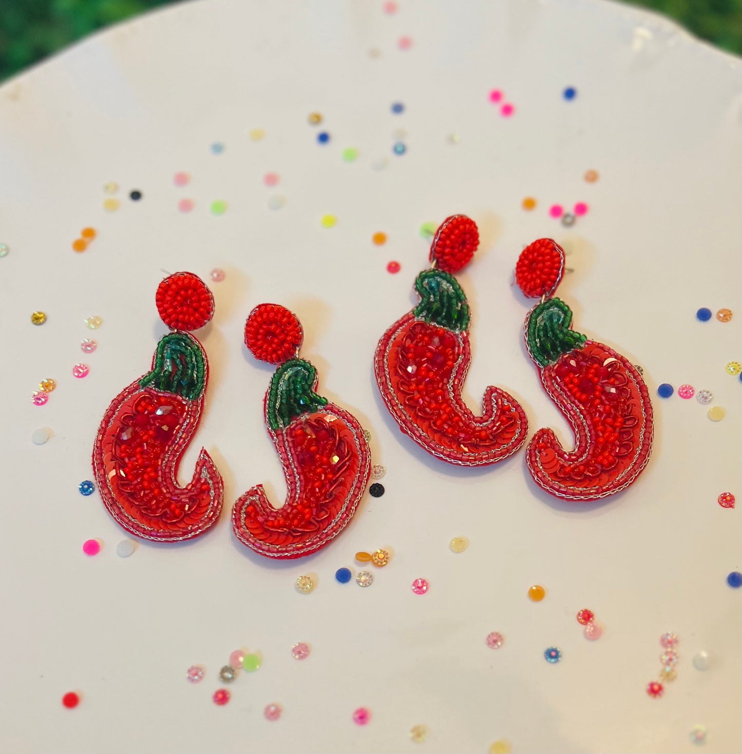 Chili Pepper Beaded Dangle Statement Earrings - The Velvet Strand