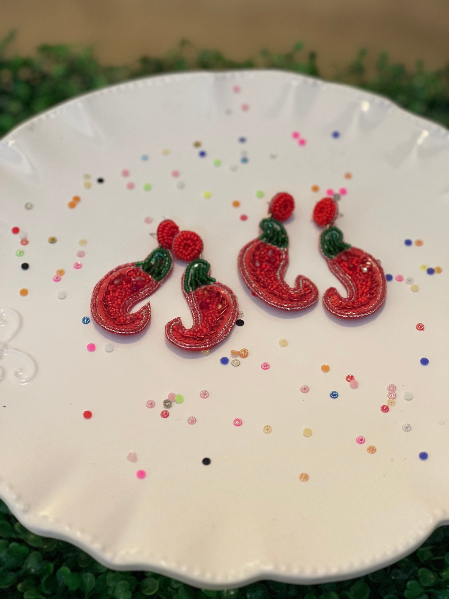 Chili Pepper Beaded Dangle Statement Earrings - The Velvet Strand