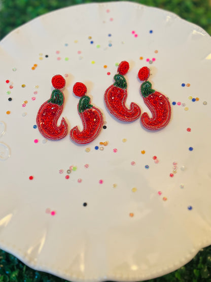 Chili Pepper Beaded Dangle Statement Earrings - The Velvet Strand