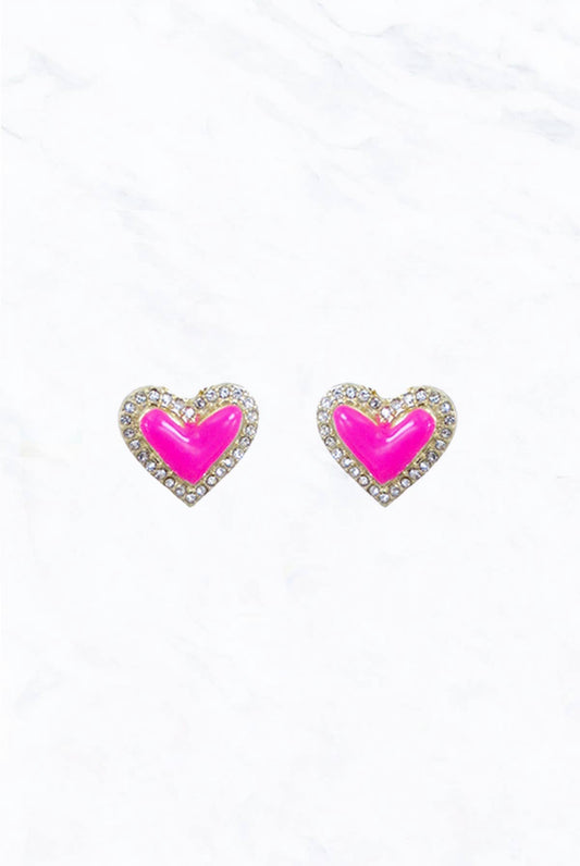 Pink Rhinestone Heart Stud Earrings - The Velvet Strand